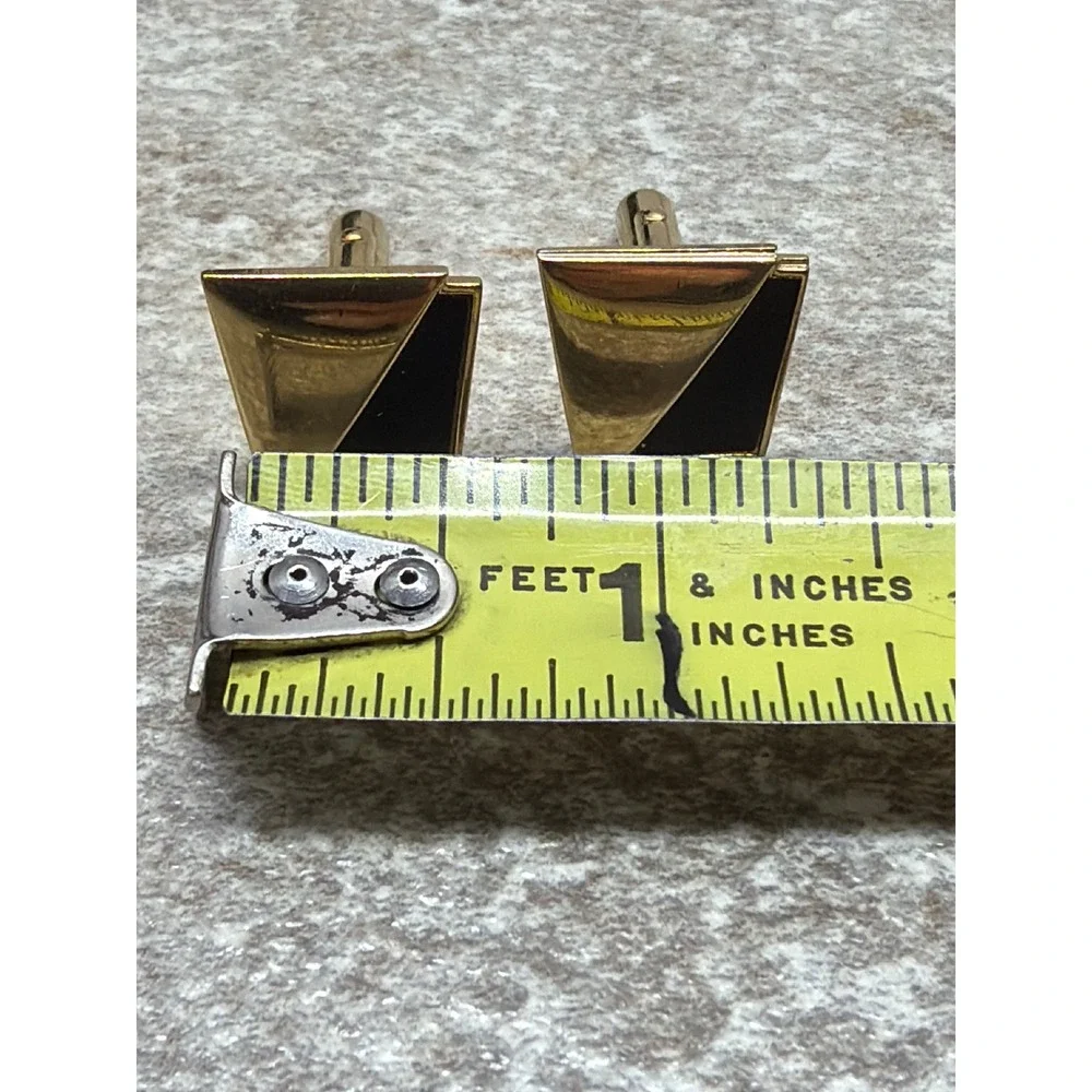 Anson Vintage Mens Cufflinks Gold Tone Black Geometric Mid Century Modern MCM